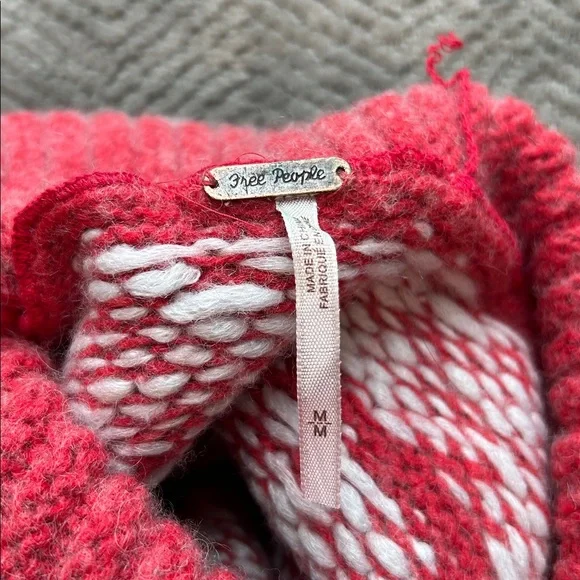 Free People Red Fair Isle Cowl Neck Sweater Women’s M Wool Blend Winter - Picture 2 of 11